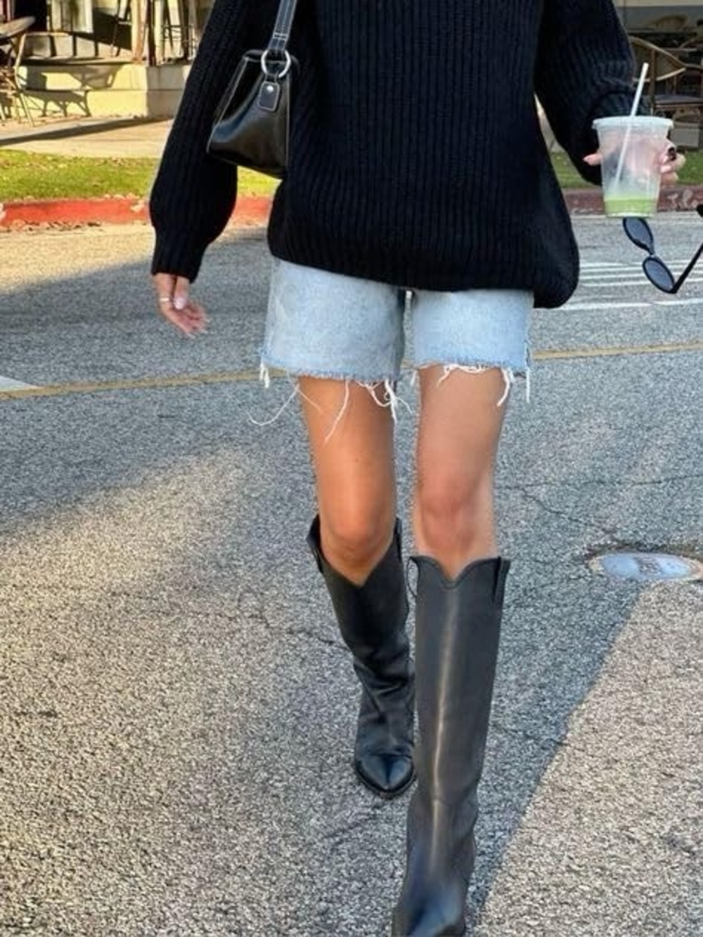 Black Leather Pointed-Toe Slouchy Boots